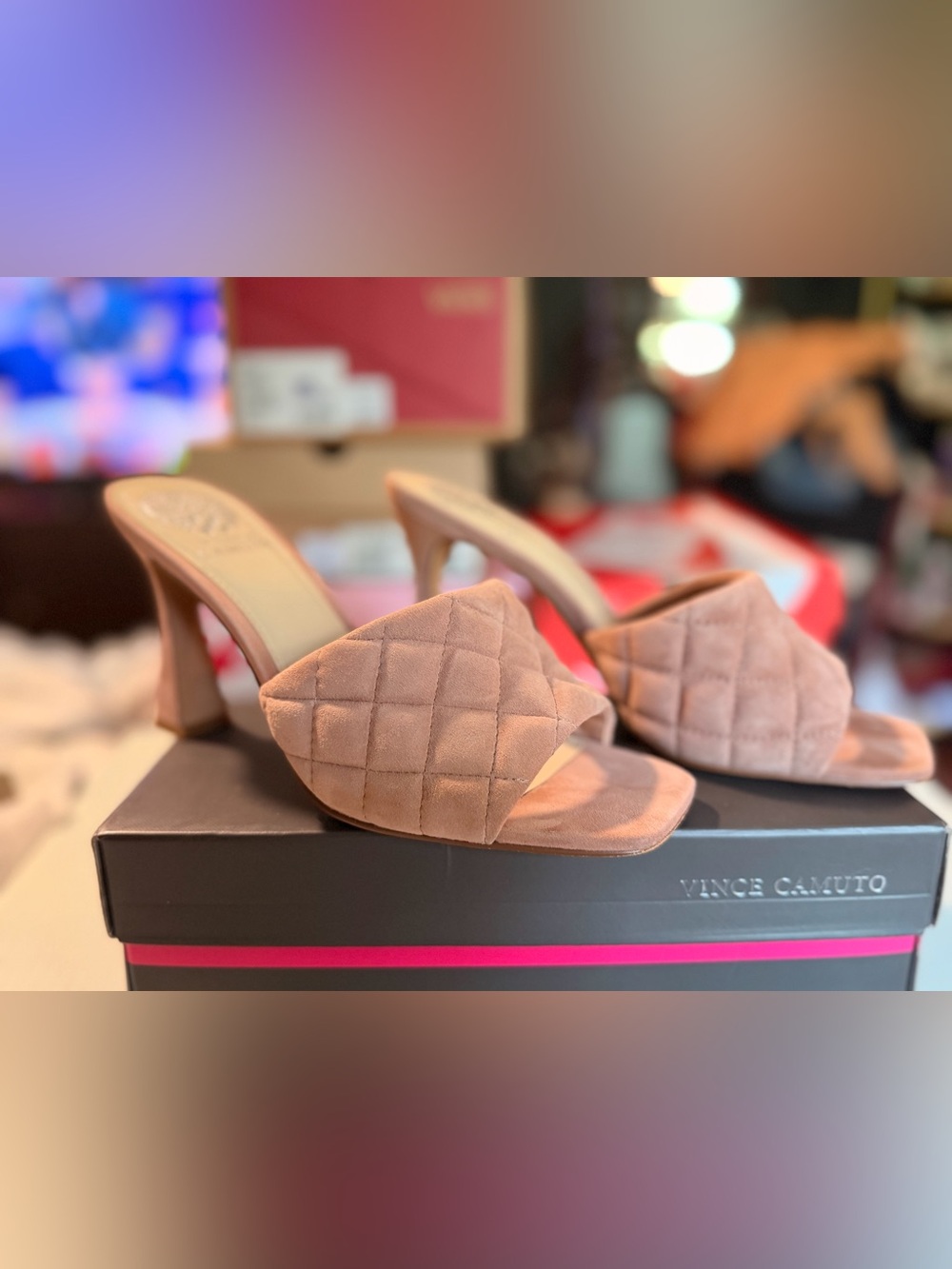 Vince Camuto Quilted Suede Slide Mules in Blush Pink